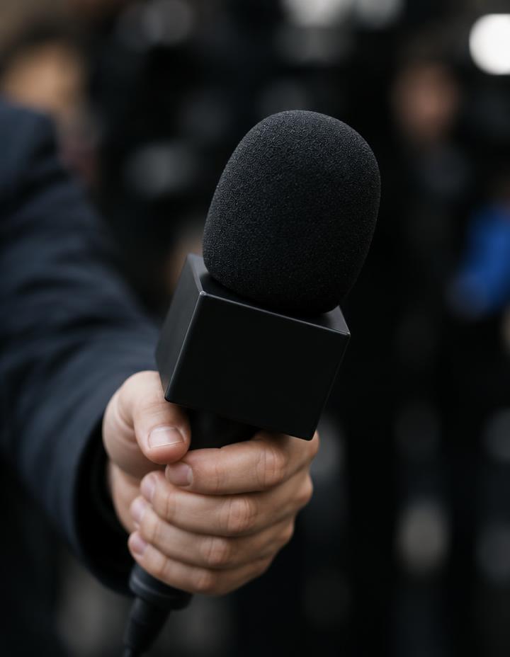 Microfone de reportagem estendido para entrevista